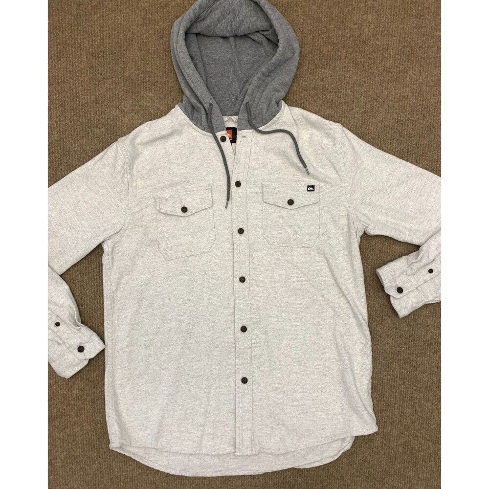 Quiksilver Jacket Mens M Flannel Cotton Hooded Shacket Button Long Sleeve Shirt